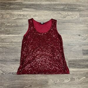 DKNY Red Sequin Tank Top Sleeveless Scoop Neck Party Holiday
